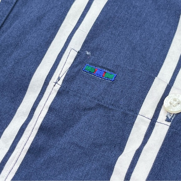 Vintage Alexander Julian Colours Navy Blue White Stripe Button Down Shirt XL - Picture 7 of 13